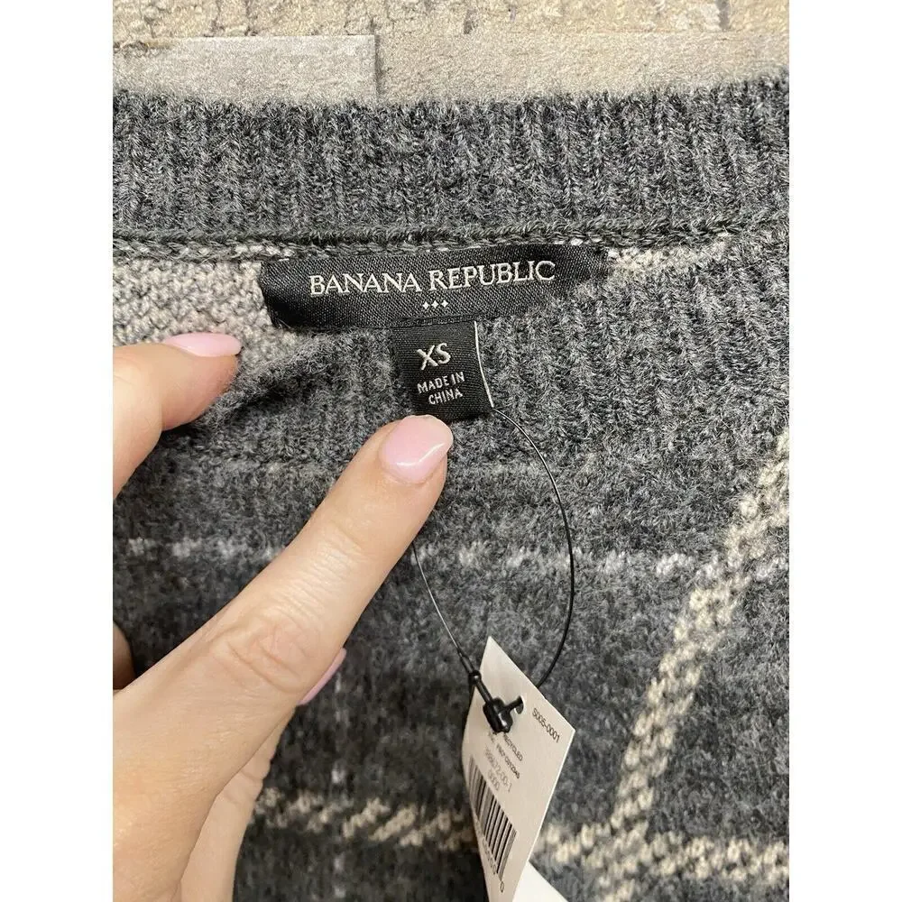 BANANA REPUBLIC Windowpane Sweater Dress Gray White Striped Turtleneck Sz XS NEW